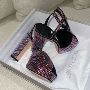 Jimmy Choo Sacaria 120 Embellished Platforms (Black/Crystal) US Women’s size 7